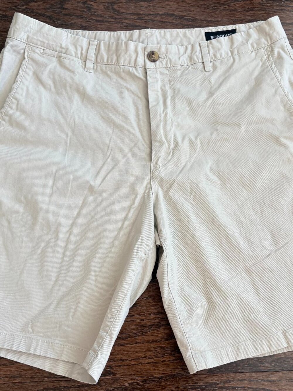 Bonobos Men’s Light Khaki Shorts Flat Front Stretch Chino 9” Inseam - SZ 34